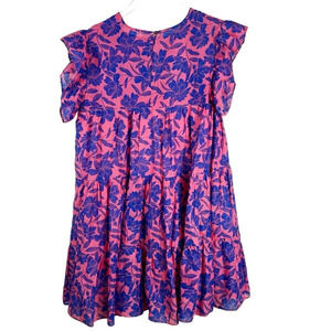 TALULAH Pink & Blue Floral Layered tiered Ruffle Dress | Size Medium
